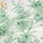 Symmetrical Bridal Embroidered Lace Fabric / Lace Material For Wedding Dresses for sale
