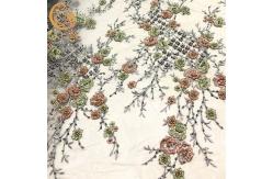China 135Cm Width Green 3D Embroidery Lace Fabric With Luxury Beading supplier