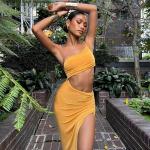 Sexy Stylish Side Hollowed Out Dress Strapless One Shoulder Backless Dress for sale