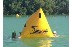 China Triathlon Race 1.2m Yellow Triangle Inflatable Marker Buoy With Logo supplier
