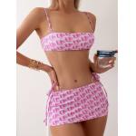 Ruffles Swimming Suits Bikini For Women And Girls Pink Color Backless Thin Straps Sexy The New Style for sale