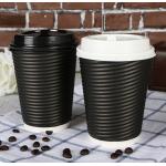 Black Ripple Wall Disposable Paper Cup With Lids Double Wall Customized Color for sale