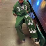 Custom Zip Up Hoodie Embroidery Rhinestone Patch Diamond Acid Wash Hoodies Loose Baggy Sweatpants Tracksuit Hoodie Jogger Set for sale
