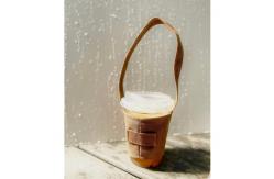 China 8*6cm  Foldable Canvas Coffee Cup Holder With Straw Pockets supplier