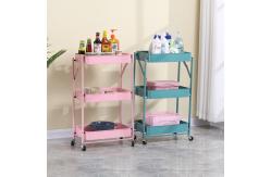 China Mini 3 Tiers Metal Mesh Basket Mobile Rolling Storage Trolley Cart supplier
