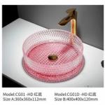 Italy Design Crystal Glass Wash Basin Pink Color Vessel Shape Above Counter for sale