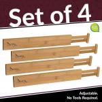 Set of 4 Bamboo Wooden Adjustable Drawer Divider for sale