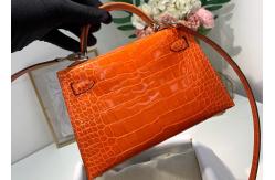 China Orange Crocodile Skin Bag , 19cm Genuine Crocodile Leather Bag supplier