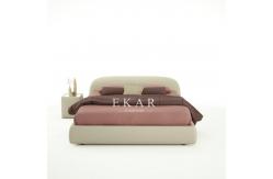 China Linen Fabric Pictures of Wood Double Bed Room Furniture supplier
