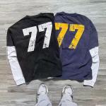 Custom Double Layer Long Sleeve Tshirt Print Logo Graphic Tee Acid Wash Sun Faded Heavy Cotton OverSized Boxy T Shirts for Men for sale