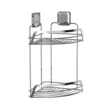 Bathroom Organizer Suction Cup Iron Wire Corner Rack Stainless Steel Shower Caddy 2 Tiers for sale