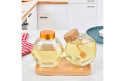 China H11.7cm Diamond Shape Honey Jar 500ml Amber Glass Jar Wooden Lid supplier