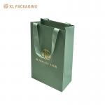 Custom Design Printed Shopping Gift Packaging Paper Bag With Your Own Logo Luxury Green Ribbon Thick Paper Bag For Clothes for sale