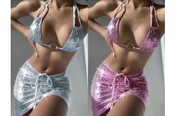 China Special Fabric Three Piece Swimwear Drawstring Backless 3 Piece Bathing Suit supplier