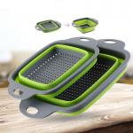 2-Piece Set Silicone Plastic Rectangle Storage Mesh Strainer Collapsible Colanders for sale