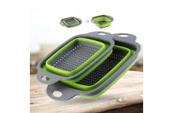 China 2-Piece Set Silicone Plastic Rectangle Storage Mesh Strainer Collapsible Colanders supplier