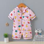 Fruit Short Sleeve Button Up Pyjama Set / Soft Cotton Pjs For 100cm 110cm Height for sale
