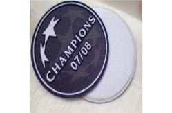 China Circle Shape Custom Clothing Patches Soft Heat Transfer Tatami Flocking With Champion Logo supplier
