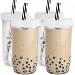 Wide Mouth Glass Tea Reusable Smoothie Cups With Straw 16oz 24oz for sale