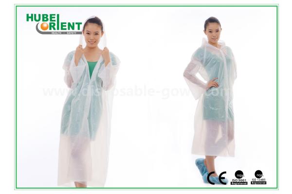 Waterproof PE Disposable Protective Gowns , Transparent Disposable Poncho Raincoat