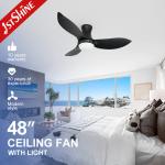 Black Led 3 ABS Blades Ceiling Fan Dc Motor Modern Silent Flush Mounted for sale