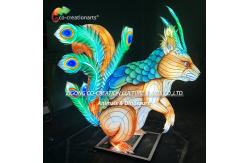 China Giant Illuminated Squirrel Sculpture Lantern With Dazzling Peacock Feather Tail supplier