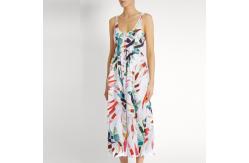 China 2018 New Style Women White-Print Button-Down Simple Cheap Linen Midi Dress supplier
