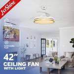42 Inch Smart Small Retractable LED Light Ceiling Fan Wifi Control For Bedroom for sale