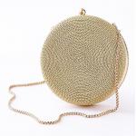 Ready To Ship: Novelty Ladies Purses Metal Chains Straps PU Leather Woven Disk Shape Handbag Women Evening Bags for sale