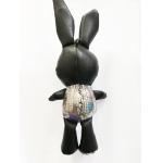 20CM Cute Rabbit Plush Doll , Black Leather Material Rabbit Soft Toy