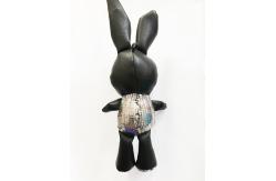 China 20CM Cute Rabbit Plush Doll , Black Leather Material Rabbit Soft Toy supplier