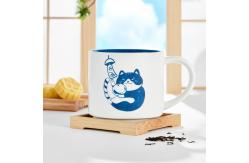 China Ready To Ship In Stock Customized ceramic mug Blue and white cat cup supplier
