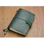 N51-S Green Leather Bound Journal Small Pocket Oiled Leather Notebook for sale