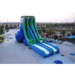 Green And Blue  Dry and Wet Slides , Inflatable Drop Kick Slide With Double Lanes For Resort And Event for sale