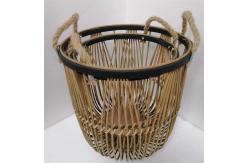China ZHONGYI Set Of 2 Round Bamboo Floor Baskets With Rope Handle, Brown supplier