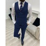 Mens Striped Sax Slim Fit Three Piece Tuxedo For Wedding