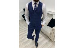 China Mens Striped Sax Slim Fit Three Piece Tuxedo For Wedding supplier