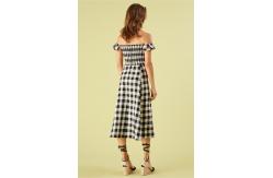 China Black and white checked off shoulder dress supplier