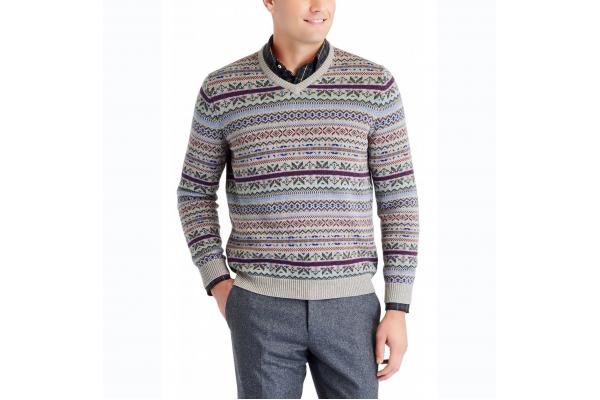 Soft Floating V Neck Pullover Sweater , Winter Jacquard Christmas Sweater