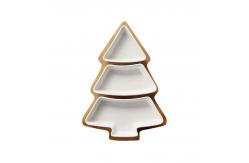 China Festive Bamboo Table Tray with Three Removable Ceramic Dishes and Christmas Tree Shape supplier