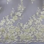 3D Floral Lace Fabric With Beaded Embroidered Polyester Fiber For Party Gowns for sale