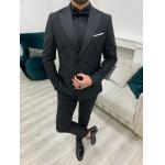 Forte Black 3pc Tuxedo Suit Slim Fit Double Breasted Peak Lapel Tuxedo