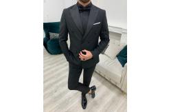 China Forte Black 3pc Tuxedo Suit Slim Fit Double Breasted Peak Lapel Tuxedo supplier