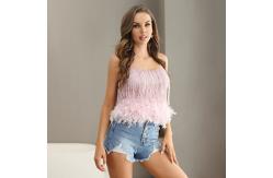 China Spaghetti Strap Crop Women Cami Top With Plush Feathers supplier