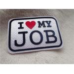 Elegant Custom Clothing Patches  Slogan Logo I LOVE MY JOB Plush Chromatically Flocking for sale