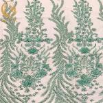 ODM Elegant Green Beaded Dress Bridal Lace Fabric 140Cm Width for sale