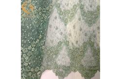 China Handmade Green Mesh Exquisite Beads Lace Fabric For Dress Making supplier