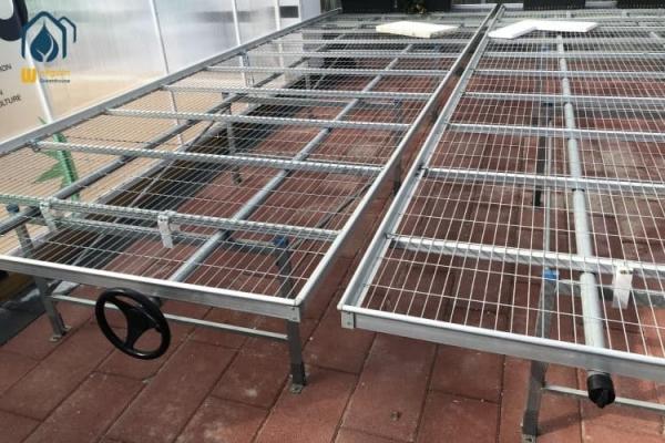 Indoor Greenhouse Wire Mesh Seed Bench Adjustable Height Nursery Seedbed Rolling Bench