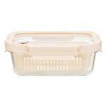 Stackable Airtight Glass Food Container With Vented Glass Lid And Removable Drain Basket for sale