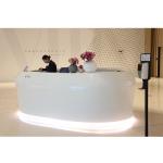 ODM Acrylic Solid Surface Reception Desk Round Curve Antibacterial LED Glossy for sale